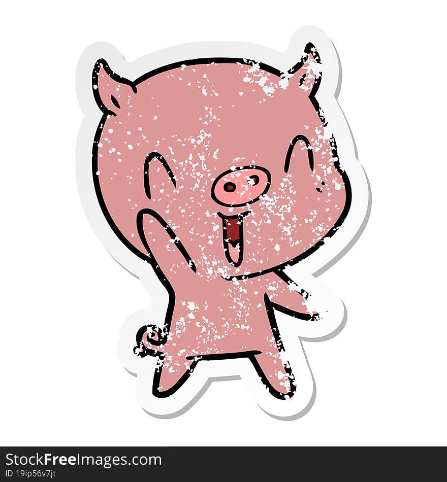 Distressed Sticker Of A Happy Cartoon Pig