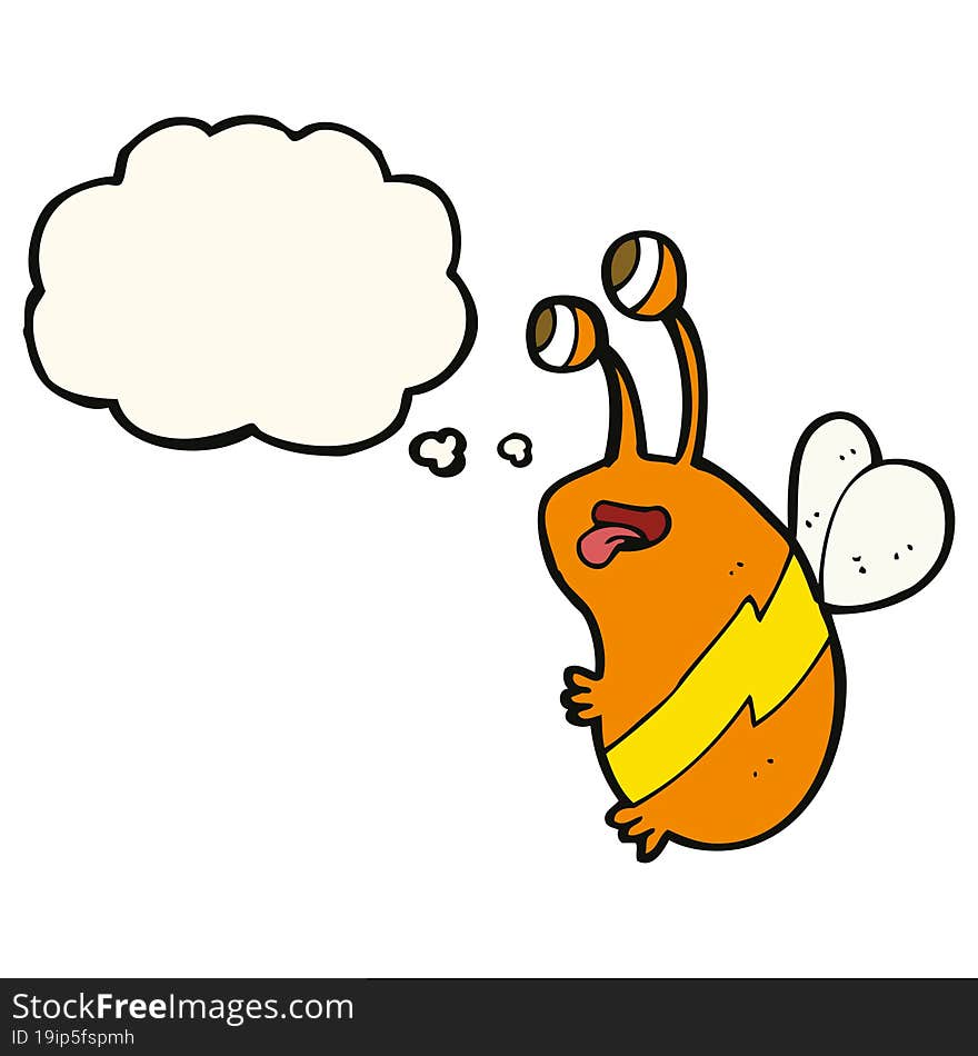 cartoon funny bee with thought bubble