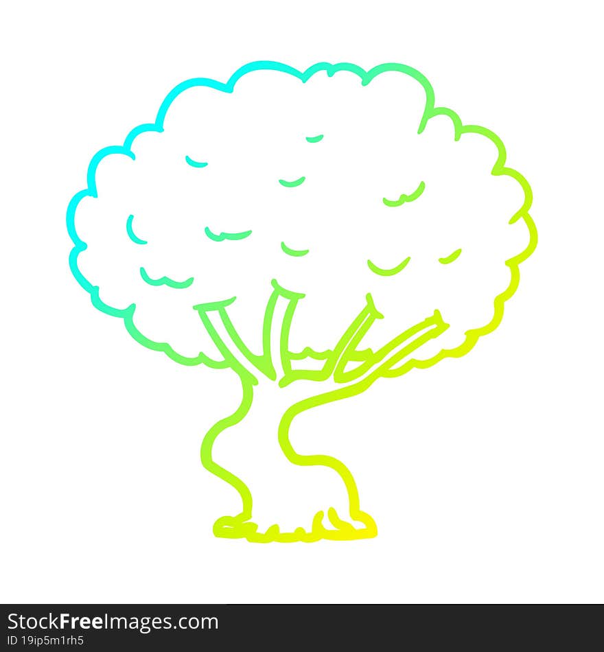 Cold Gradient Line Drawing Cartoon Tree