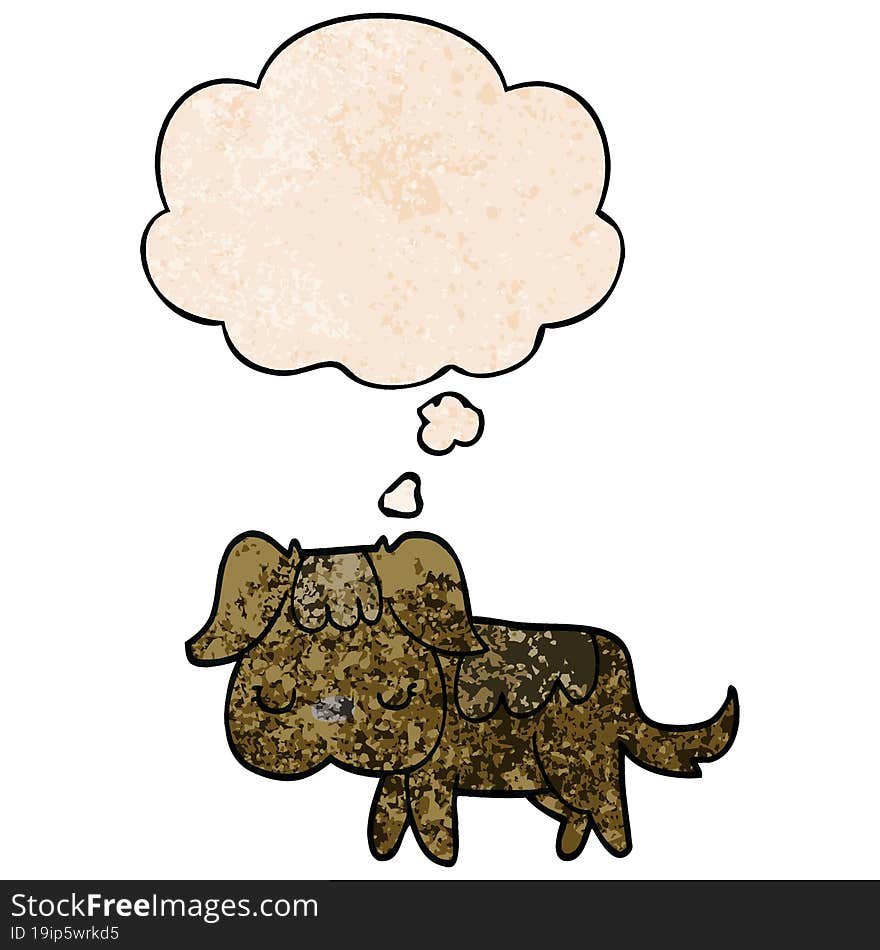 cartoon dog and thought bubble in grunge texture pattern style