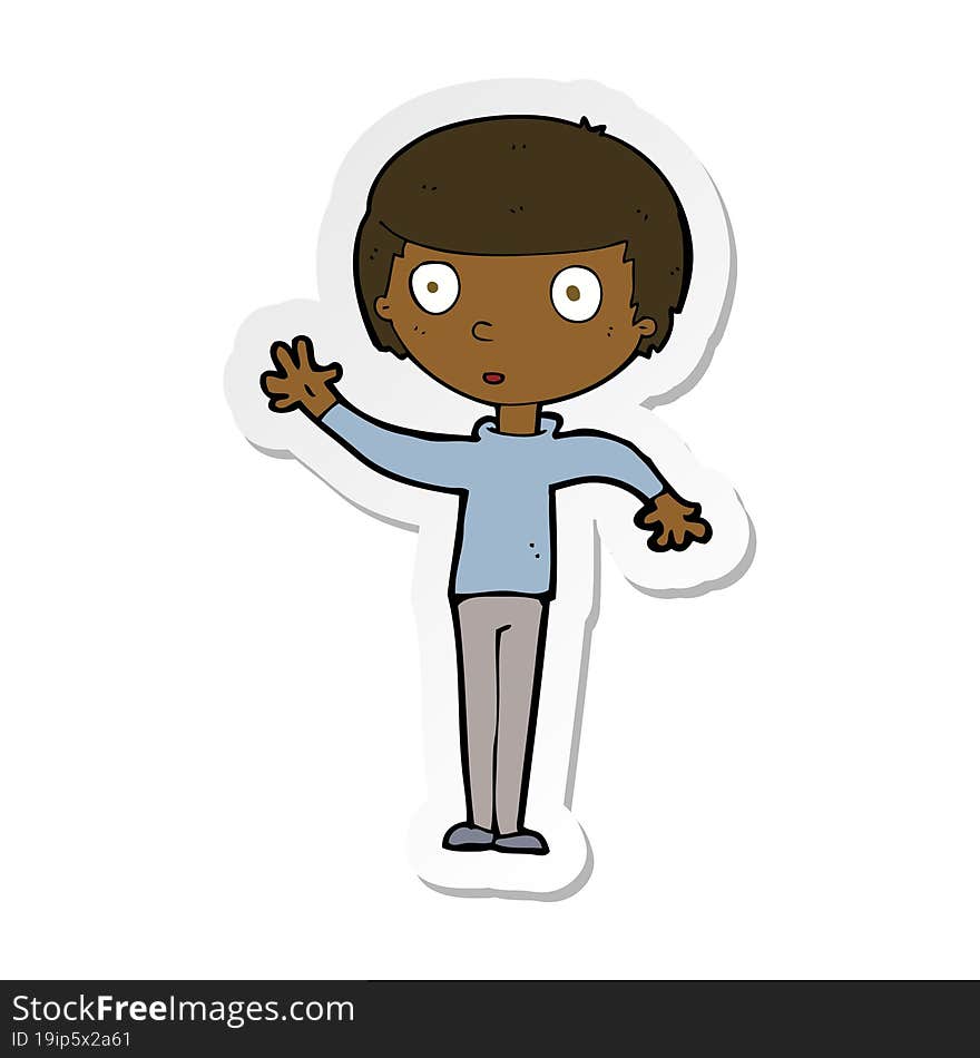 sticker of a cartoon staring boy