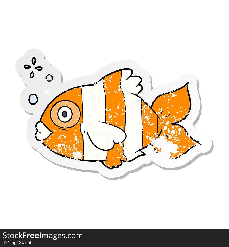 Distressed Sticker Of A Cartoon Exotic Fish