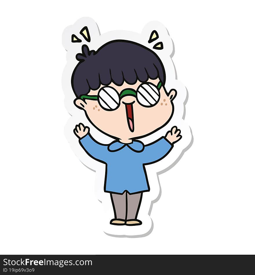 sticker of a cartoon boy wearing spectacles