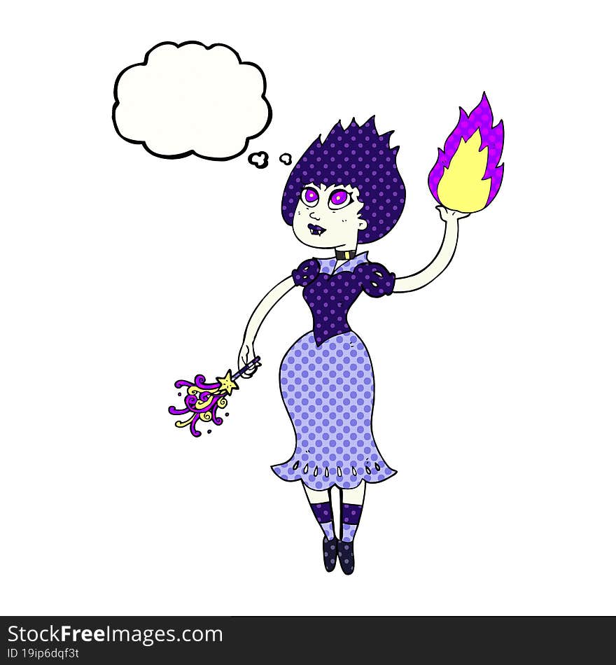 thought bubble cartoon vampire girl casting fireball