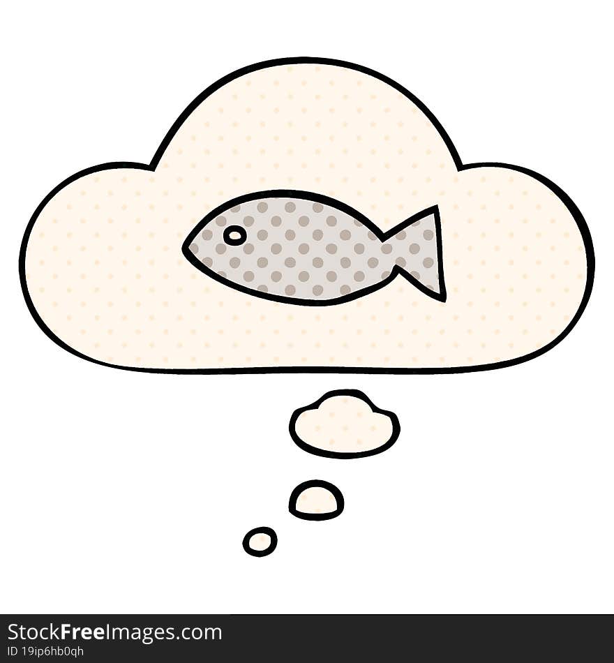 Cartoon Fish Symbol And Thought Bubble In Comic Book Style