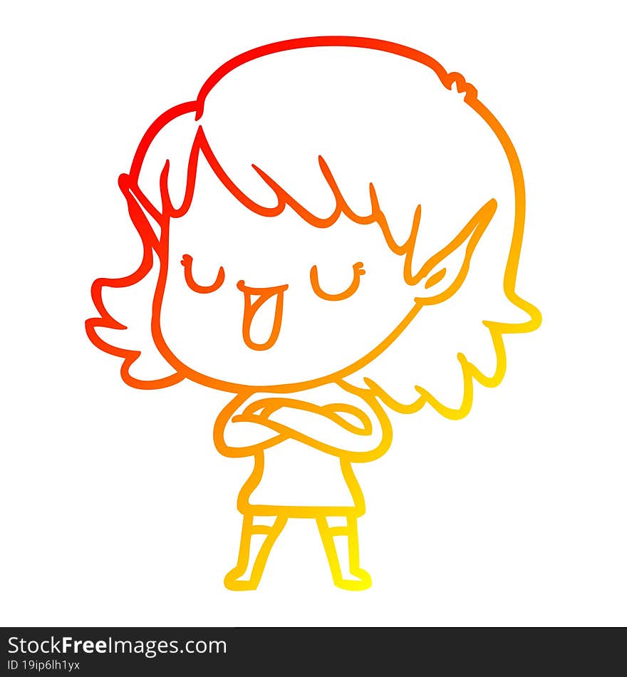 warm gradient line drawing of a cartoon elf girl