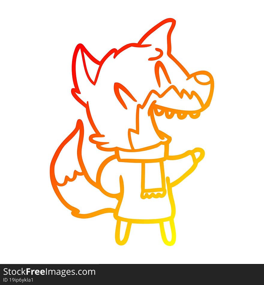 Warm Gradient Line Drawing Laughing Fox Wearing Winter Clothes