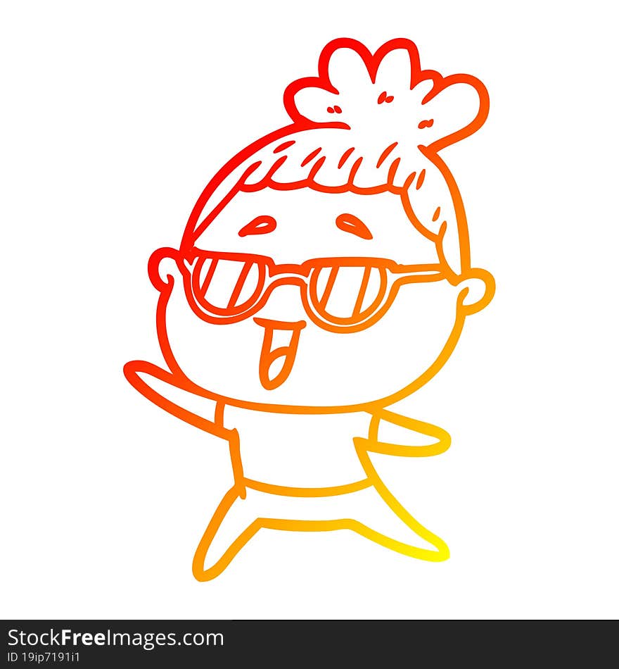 warm gradient line drawing cartoon happy woman wearing spectacles