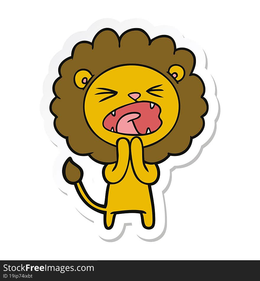 sticker of a cartoon lion praying