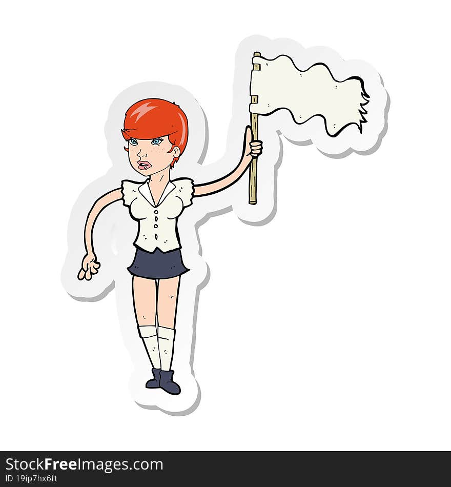 sticker of a cartoon woman waving white flag