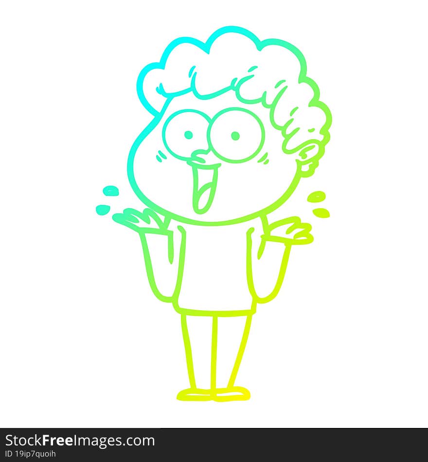 cold gradient line drawing cartoon happy man