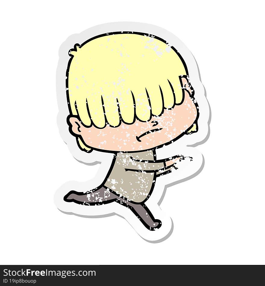 Distressed Sticker Of A Cartoon Boy With Untidy Hair