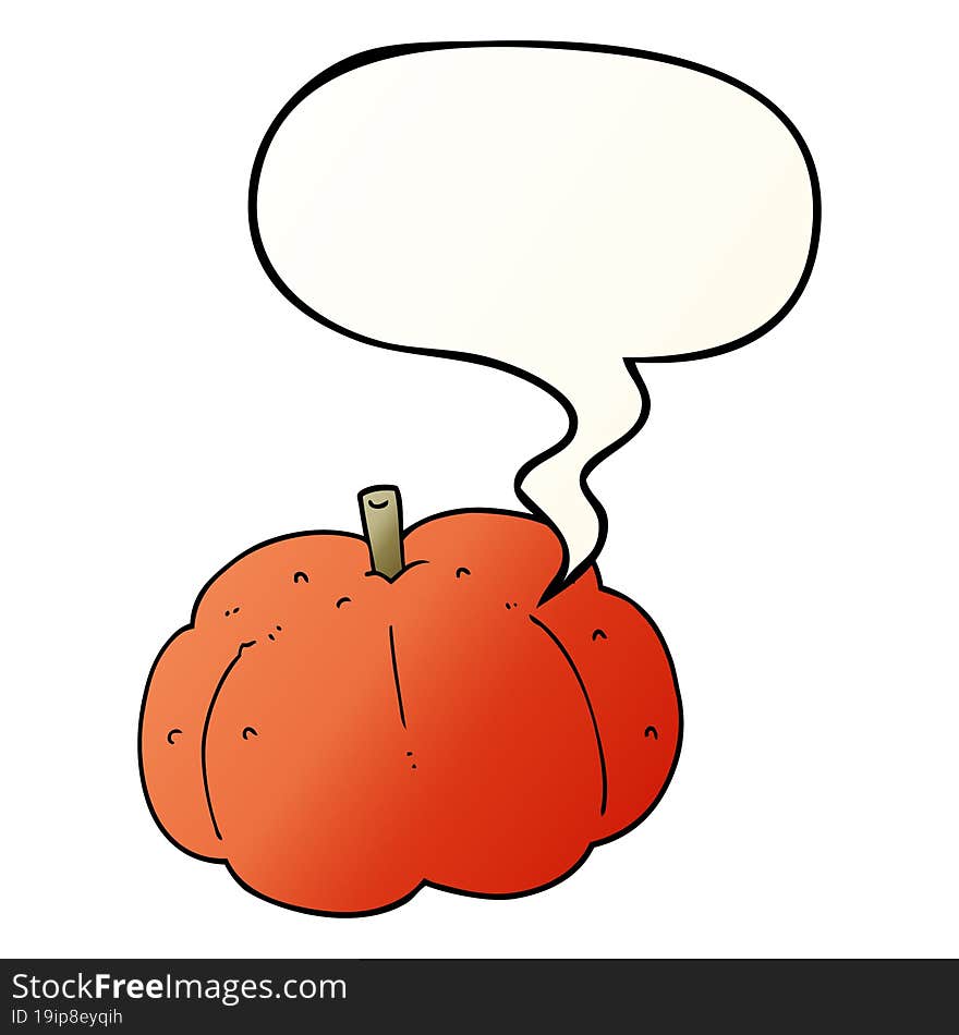 cartoon pumpkin with speech bubble in smooth gradient style