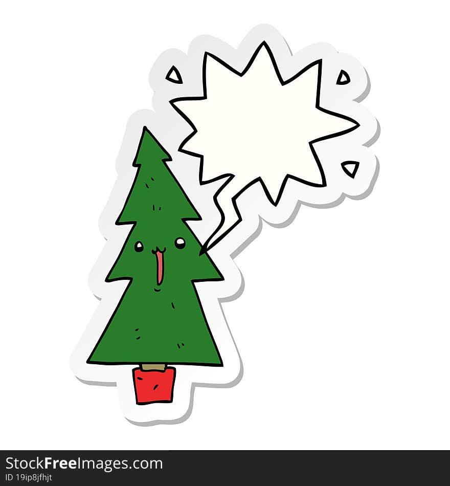 Cartoon Christmas Tree And Speech Bubble Sticker