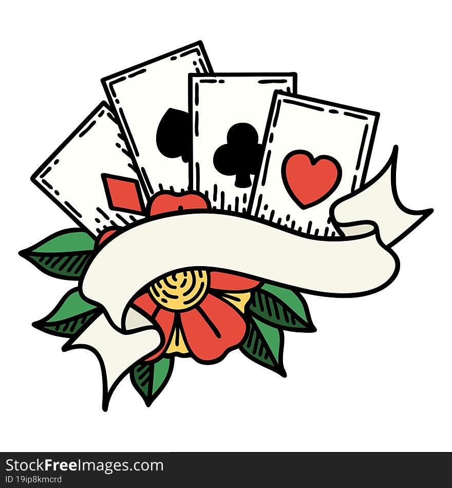 tattoo in traditional style of cards and banner. tattoo in traditional style of cards and banner