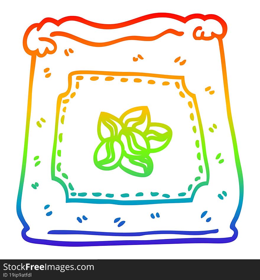 rainbow gradient line drawing of a cartoon bag of coffee beans