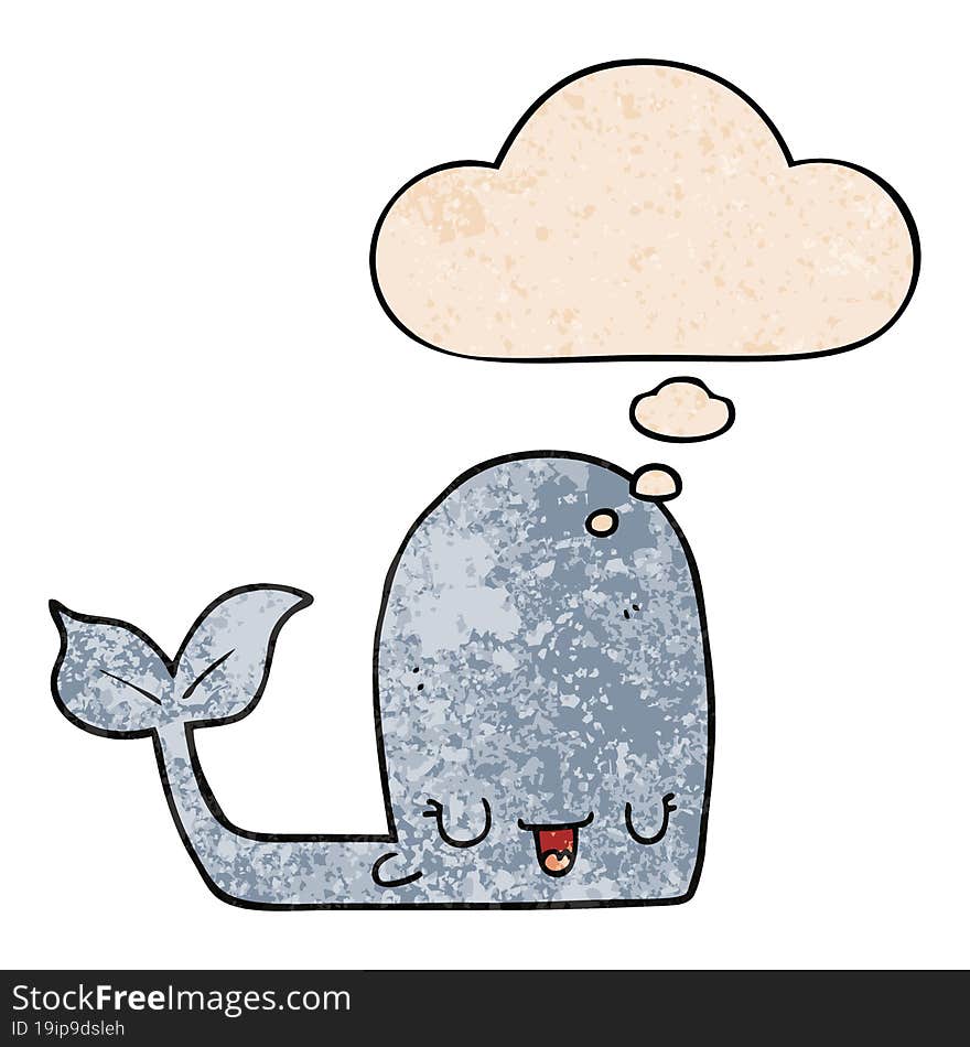 cartoon happy whale and thought bubble in grunge texture pattern style