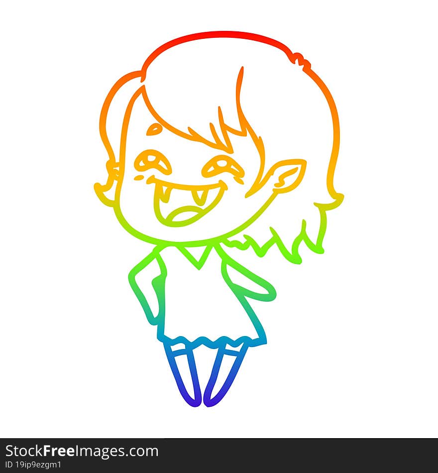 rainbow gradient line drawing of a cartoon laughing vampire girl