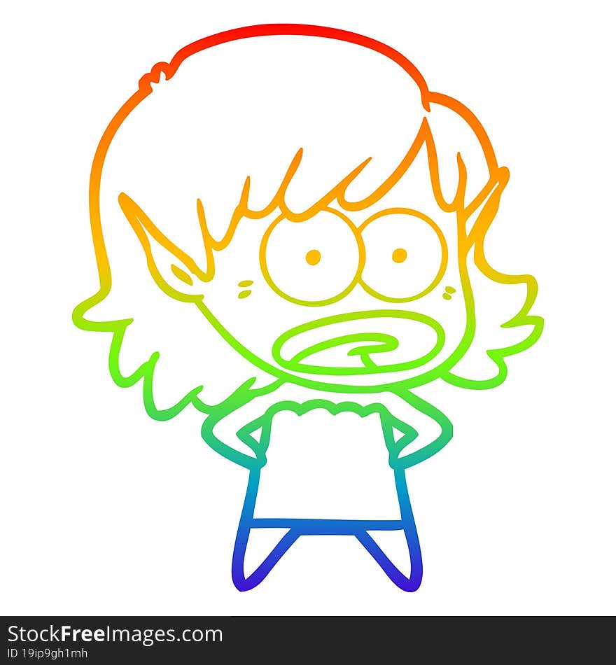 rainbow gradient line drawing cartoon shocked elf girl