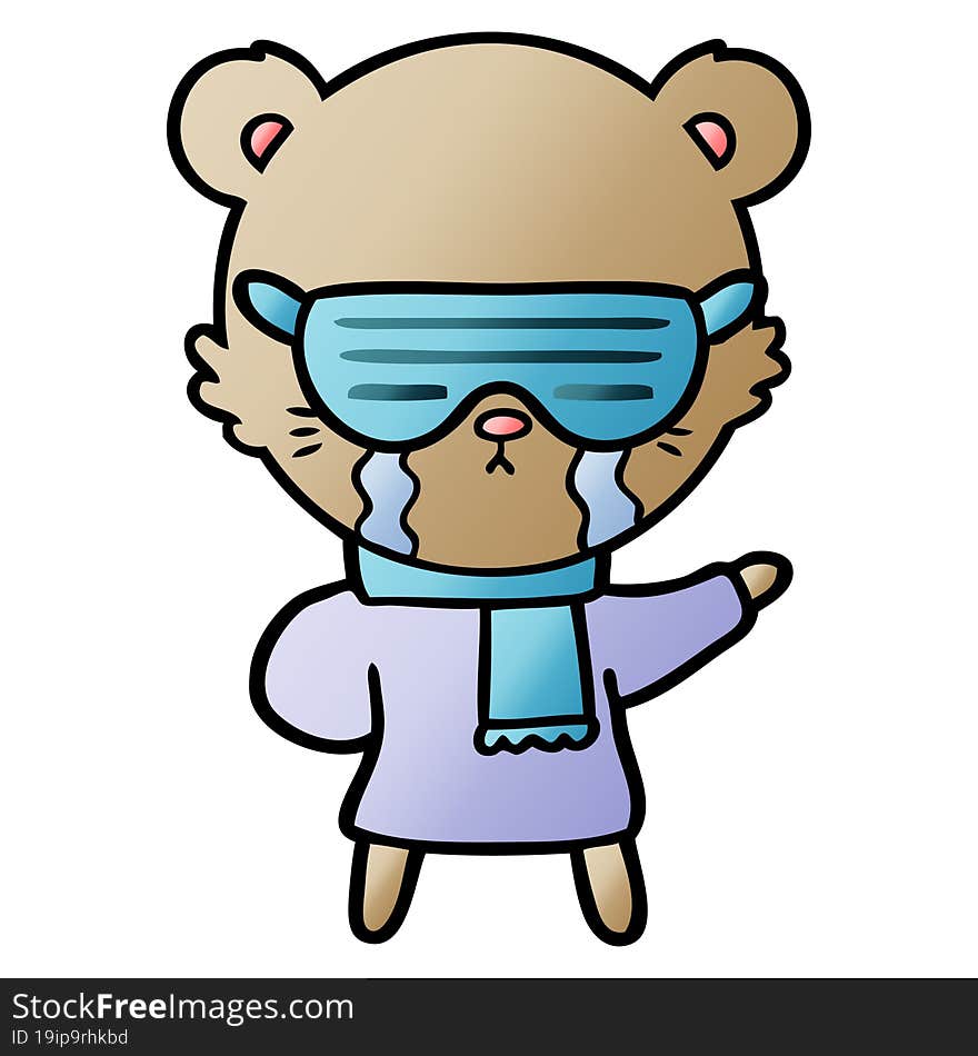 crying cartoon bear wearing rave sunglasses. crying cartoon bear wearing rave sunglasses