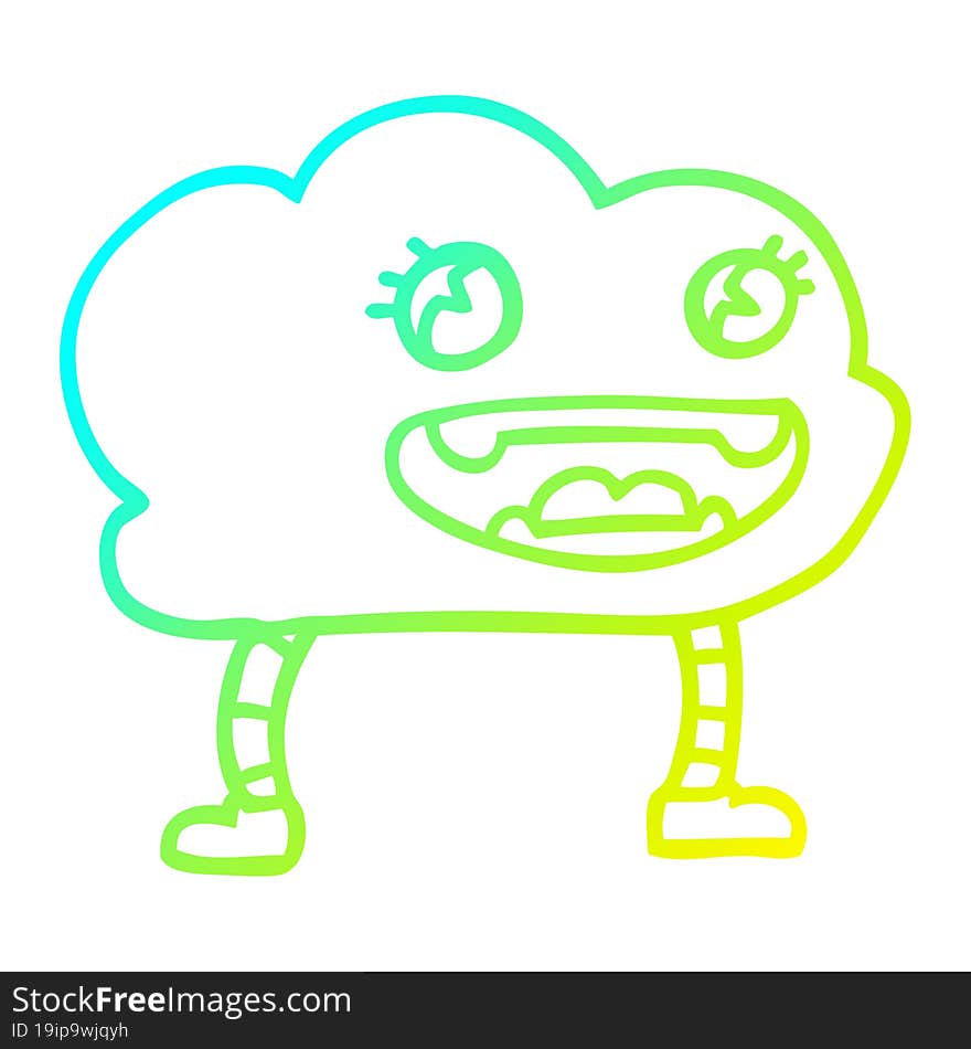 cold gradient line drawing of a cartoon expressive weather cloud