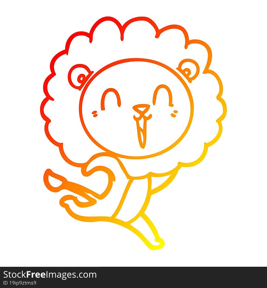 warm gradient line drawing laughing lion cartoon running