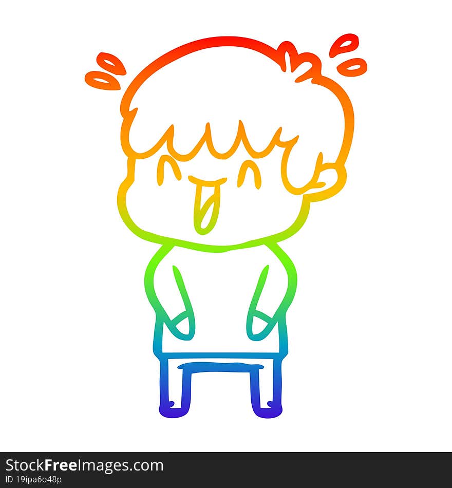 rainbow gradient line drawing of a cartoon laughing boy