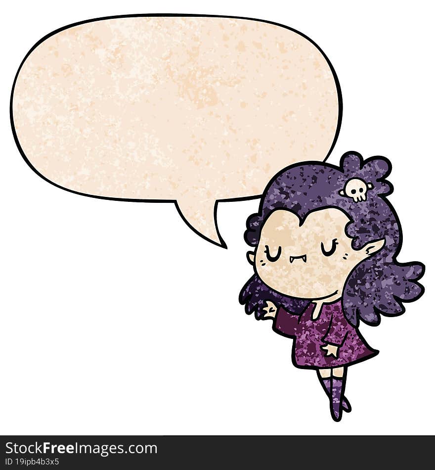 cute cartoon vampire girl with speech bubble in retro texture style