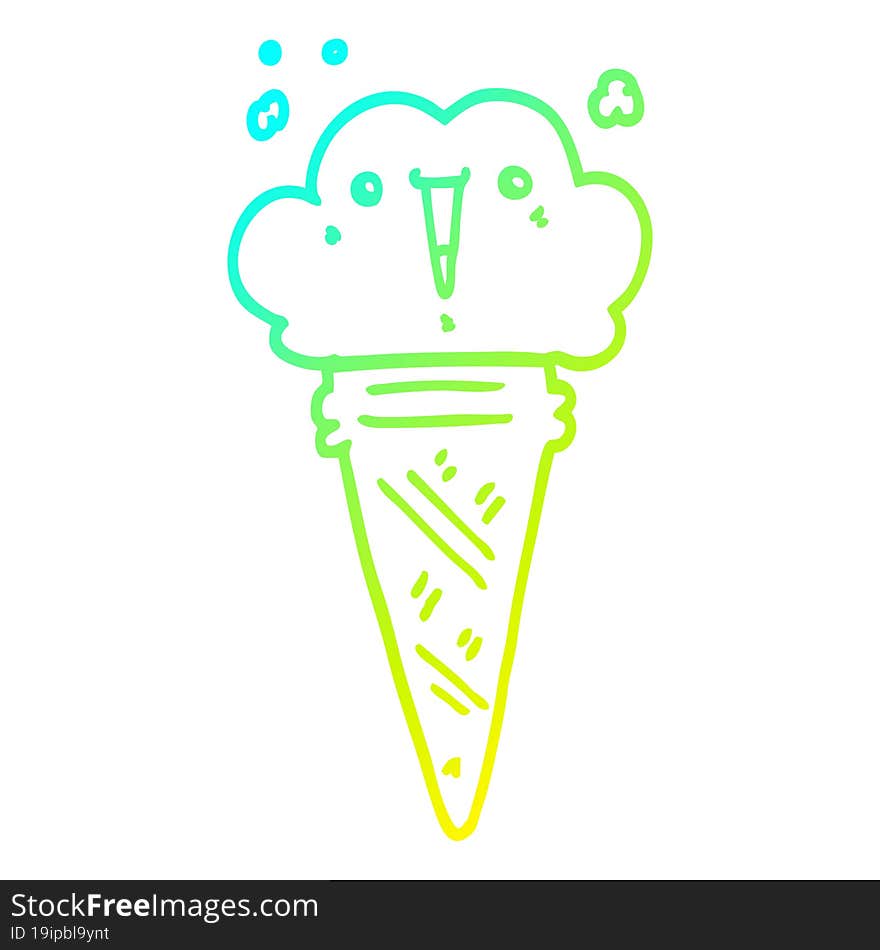 cold gradient line drawing cartoon ice cream with face