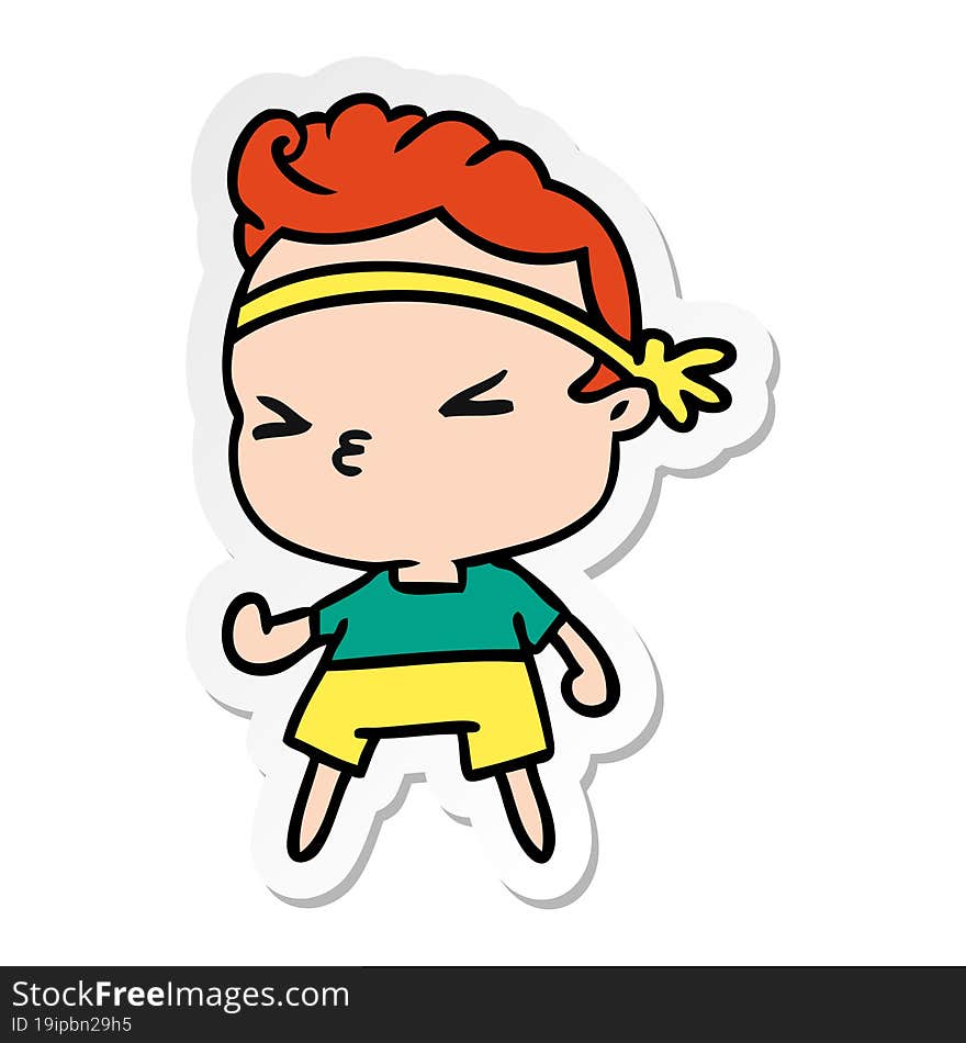 sticker cartoon illustration kawaii working out boy. sticker cartoon illustration kawaii working out boy