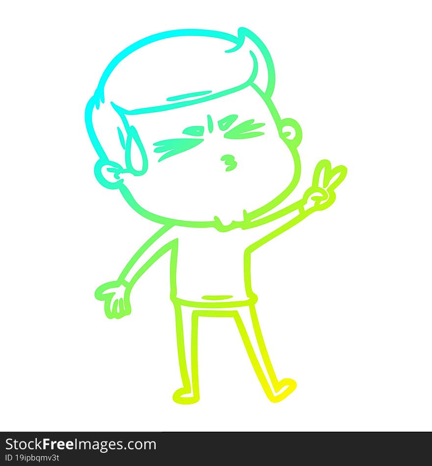 Cold Gradient Line Drawing Cartoon Man Sweating