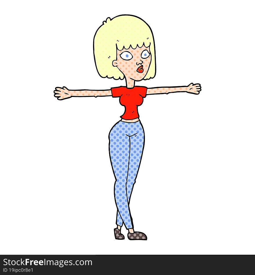 freehand drawn cartoon woman spreading arms