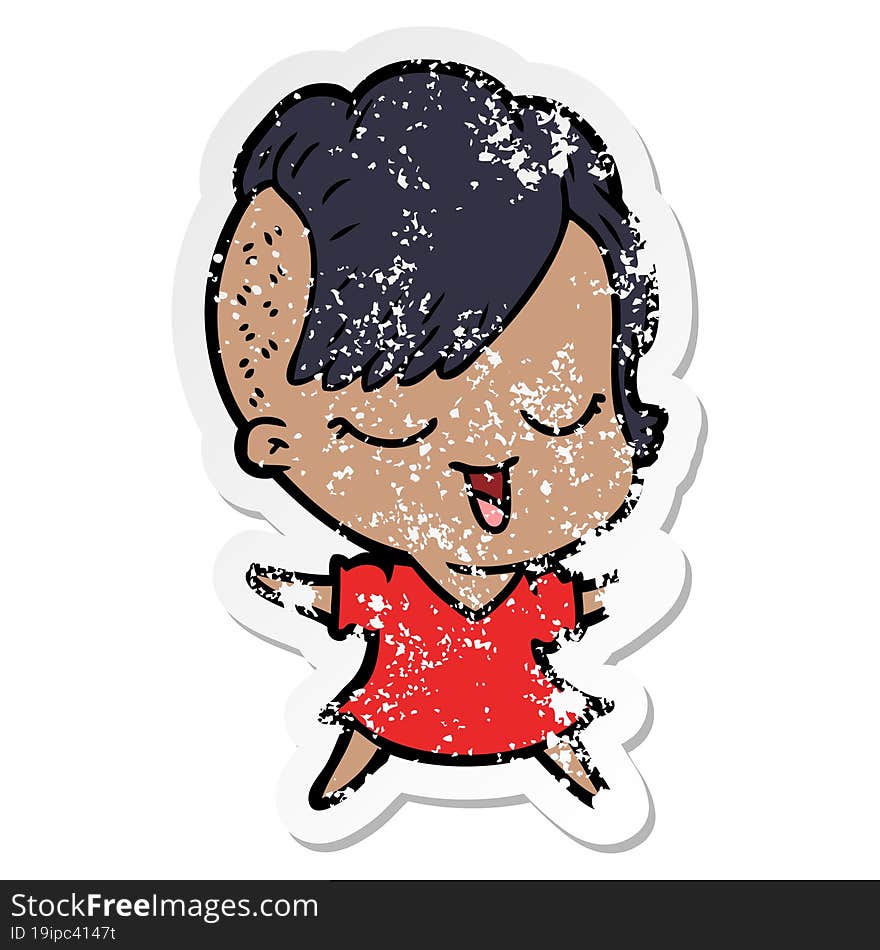 distressed sticker of a happy cartoon girl