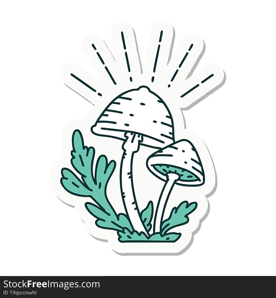 sticker of tattoo style mushrooms