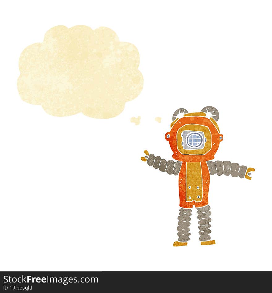 cartoon deep sea diver with thought bubble