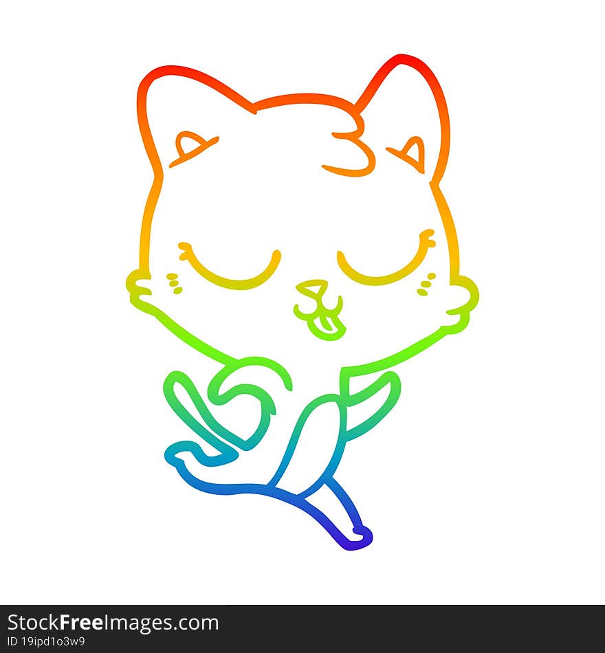 Rainbow Gradient Line Drawing Cartoon Cat Running