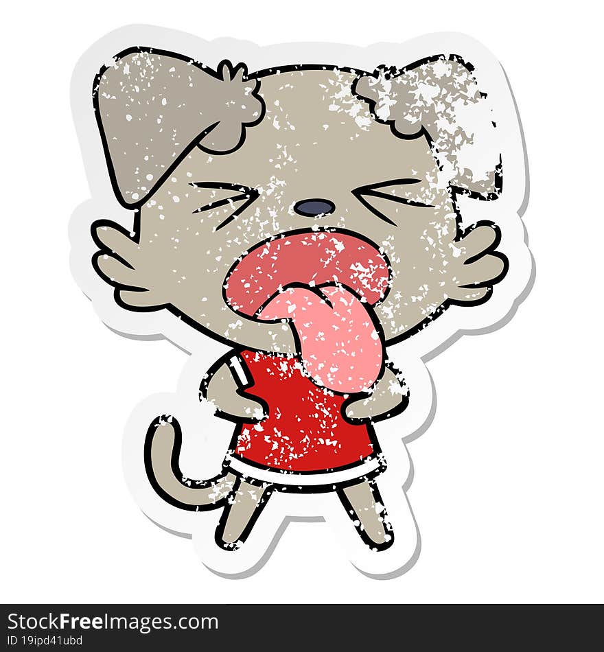 distressed sticker of a cartoon disgusted dog