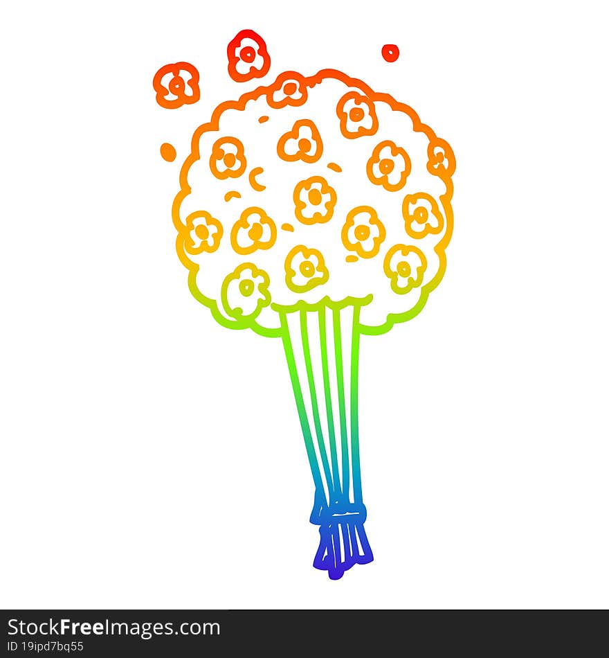 rainbow gradient line drawing cartoon bunch of flowers