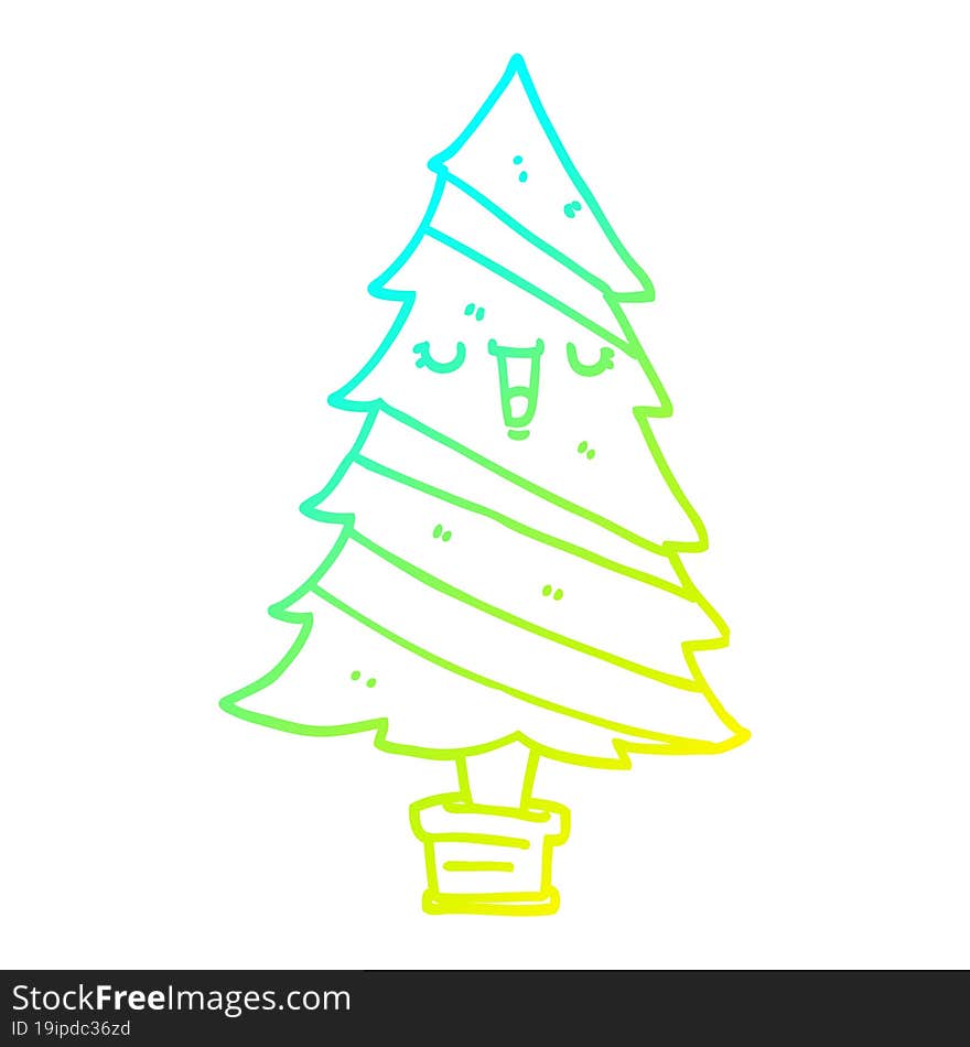 cold gradient line drawing of a cartoon christmas tree