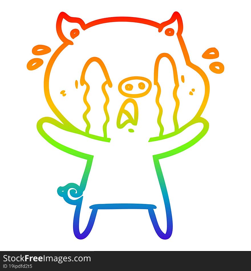 rainbow gradient line drawing crying pig cartoon