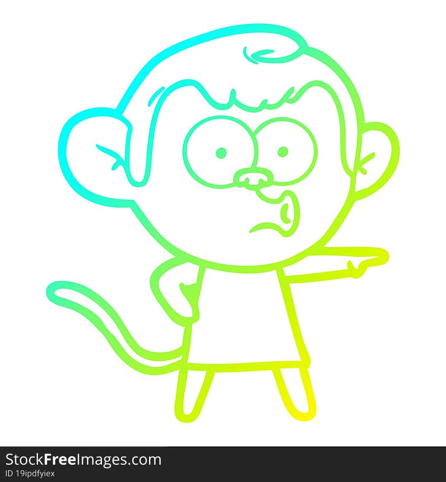 cold gradient line drawing cartoon pointing monkey