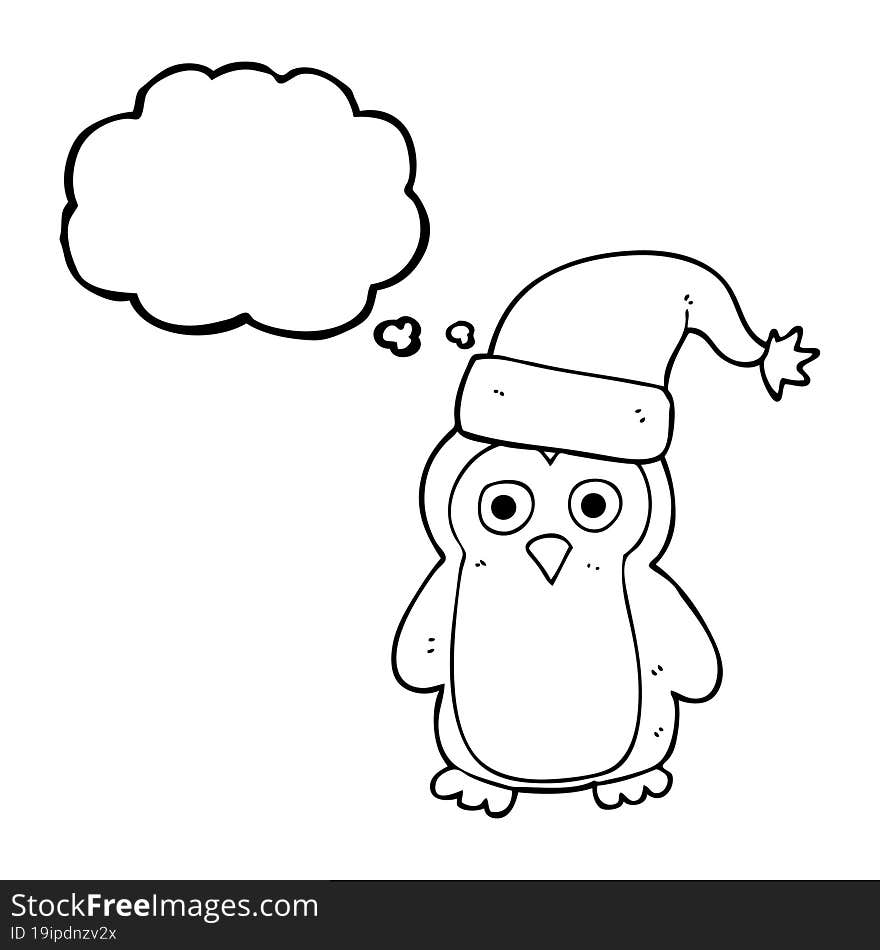 freehand drawn thought bubble cartoon penguin