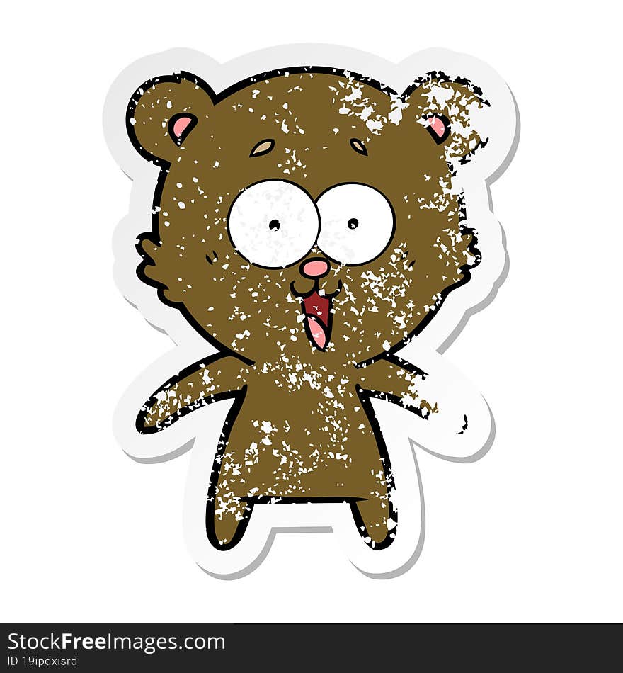 distressed sticker of a laughing teddy  bear cartoon