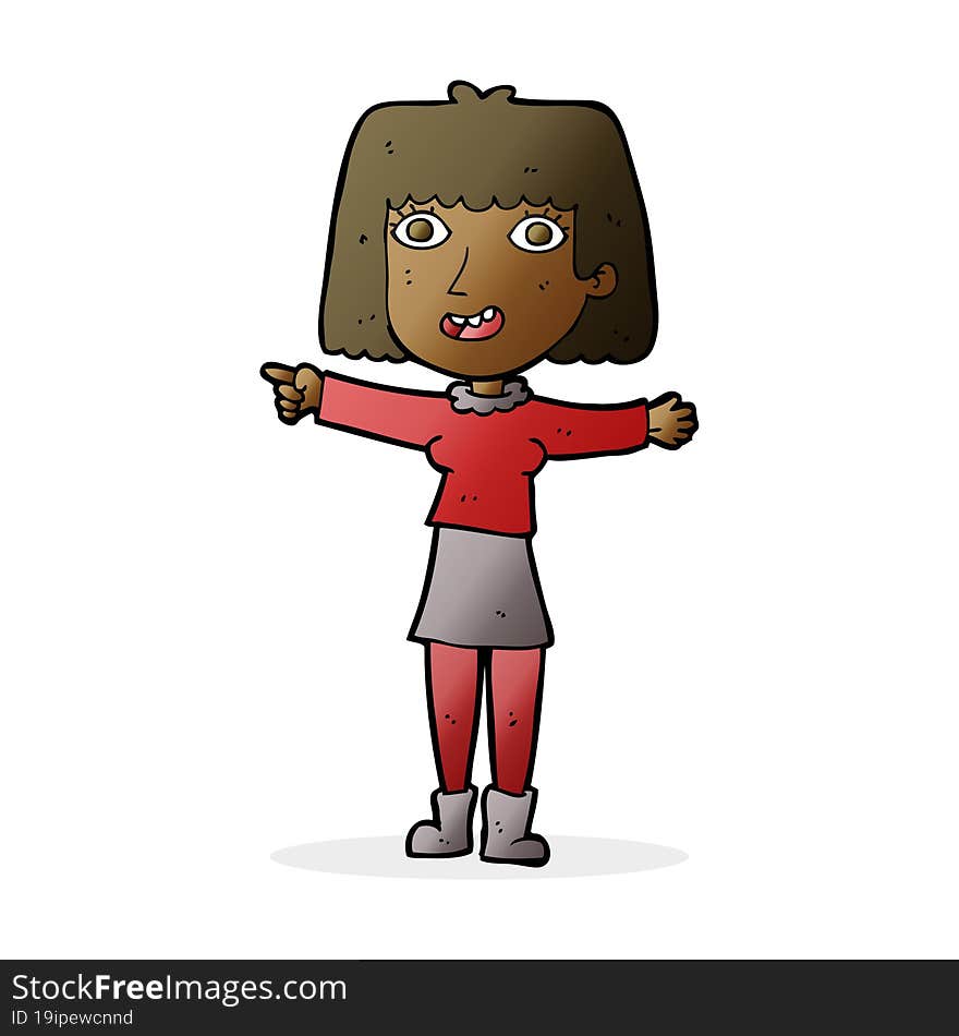 cartoon happy woman pointing