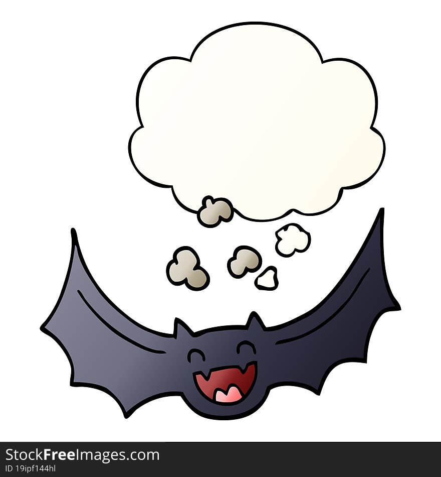 cartoon bat and thought bubble in smooth gradient style