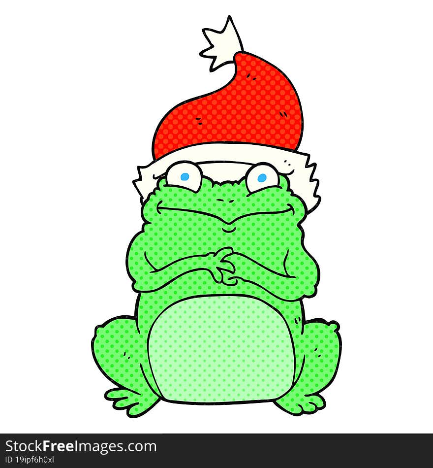 cartoon frog wearing christmas hat