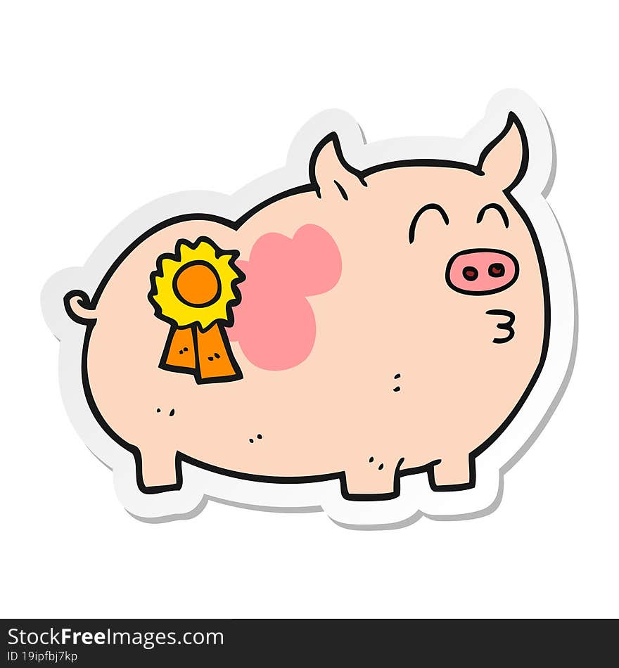 Sticker Of A Cartoon Prize Winning Pig