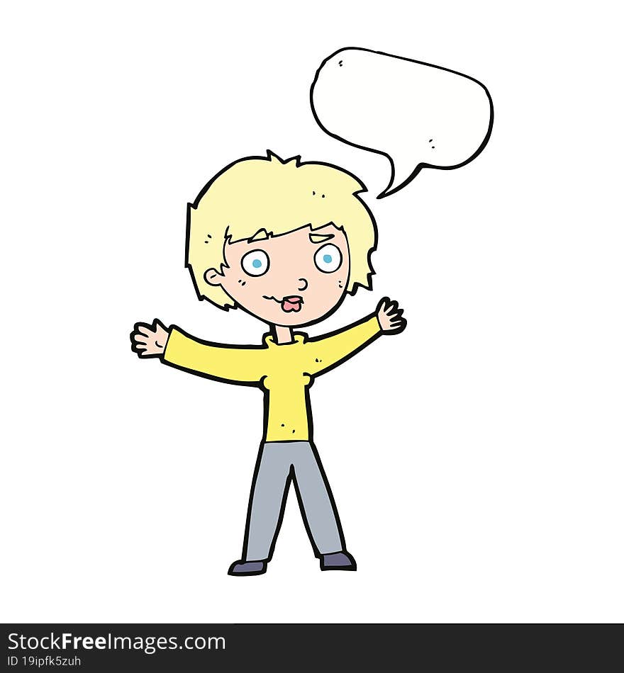 Cartoon Woman Waving Arms With Speech Bubble