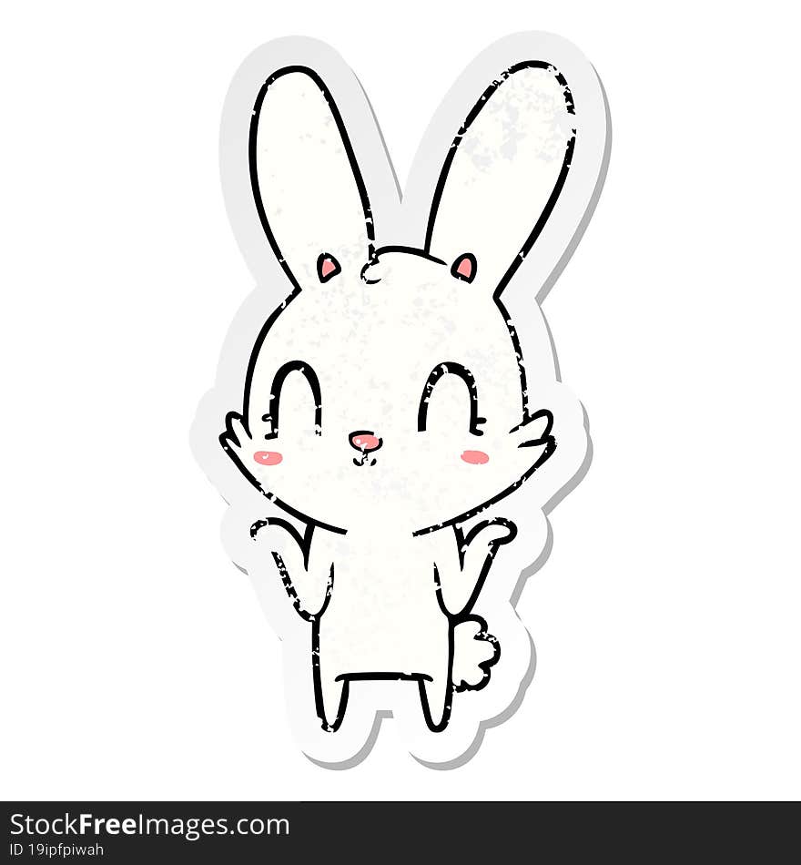 distressed sticker of a cute cartoon rabbit