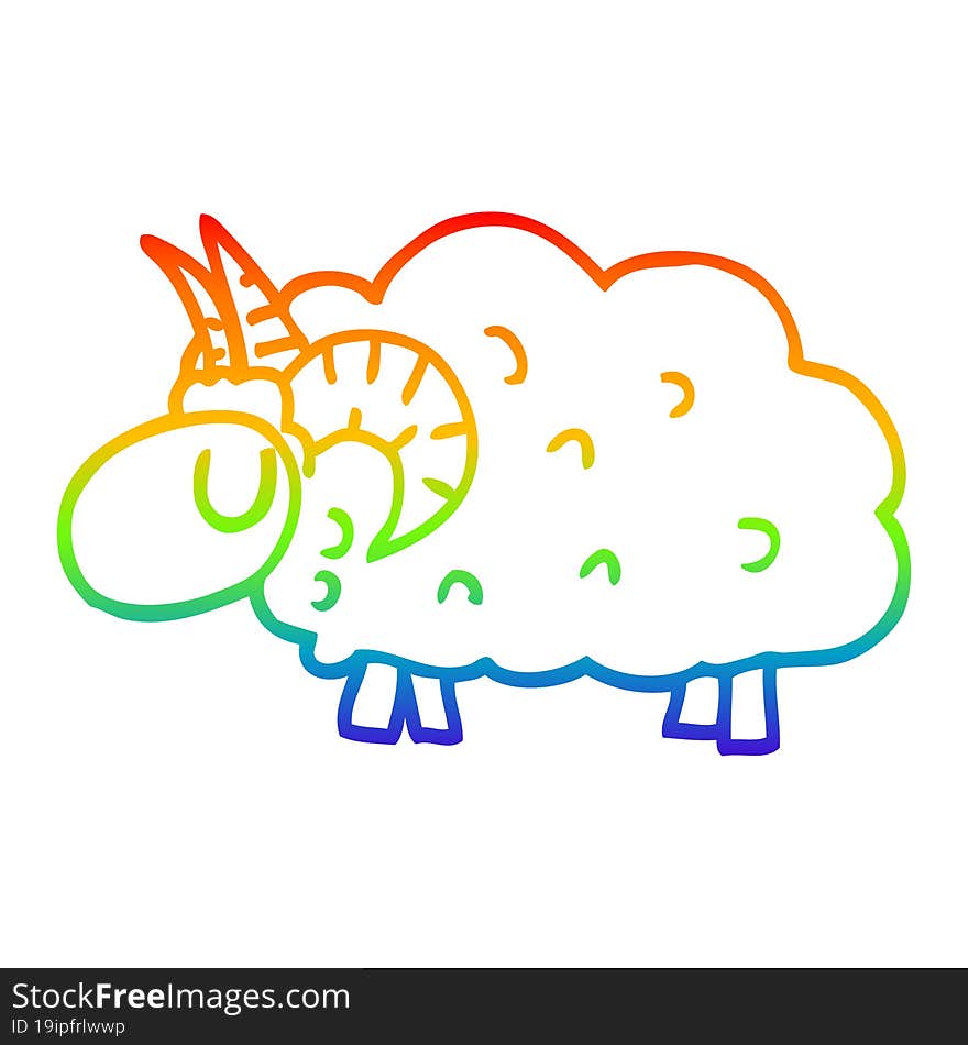 rainbow gradient line drawing of a cartoon black sheep